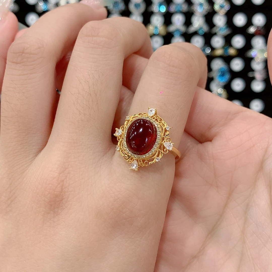 石榴石戒指银S925镶嵌P**o