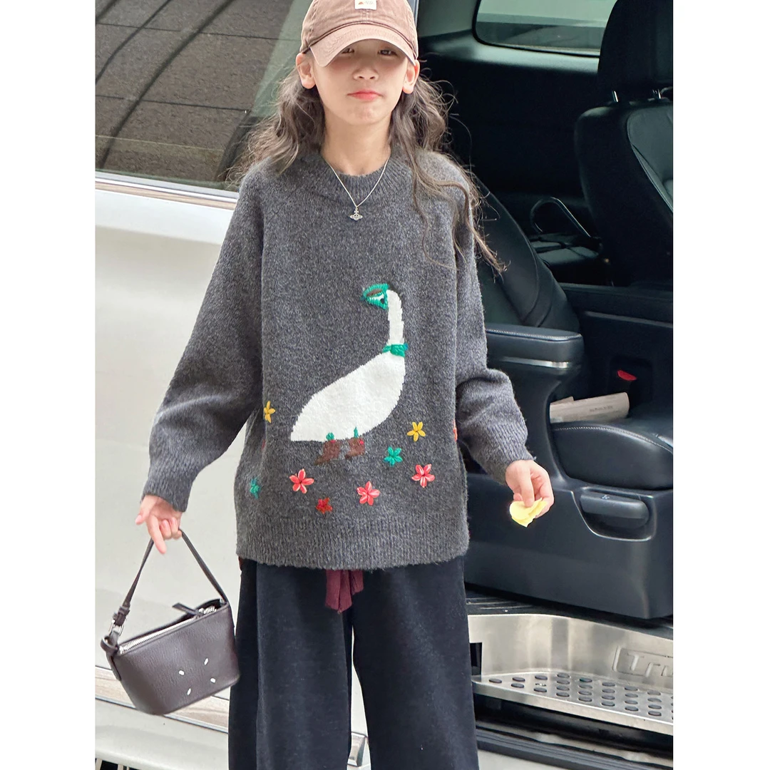 K30009孙小美复古女童毛衣2025新款秋冬装加厚儿童上衣打底针织衫