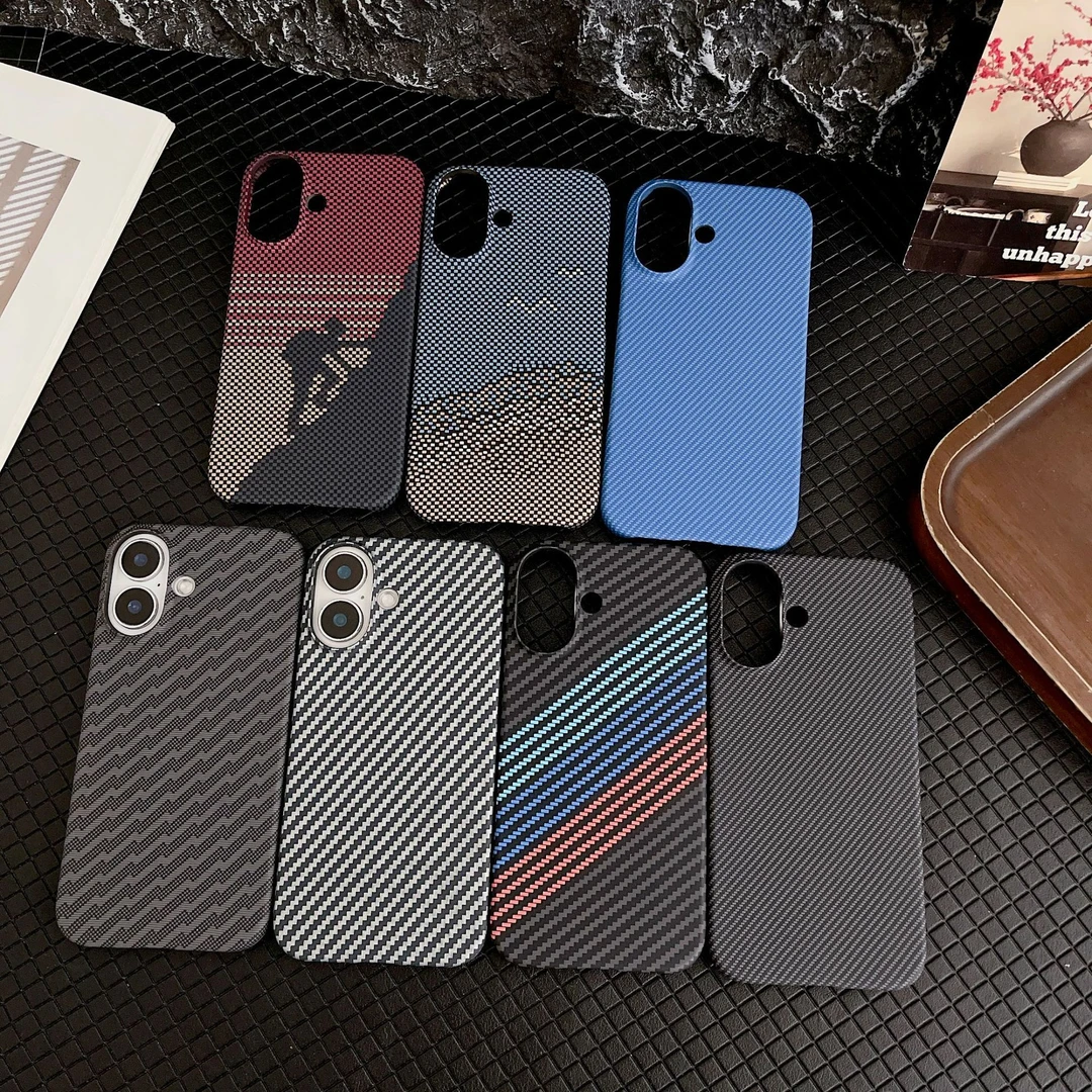 凯夫拉纹适用苹果16Promax超薄手机壳iPhone16碳纤维半包磨砂保护