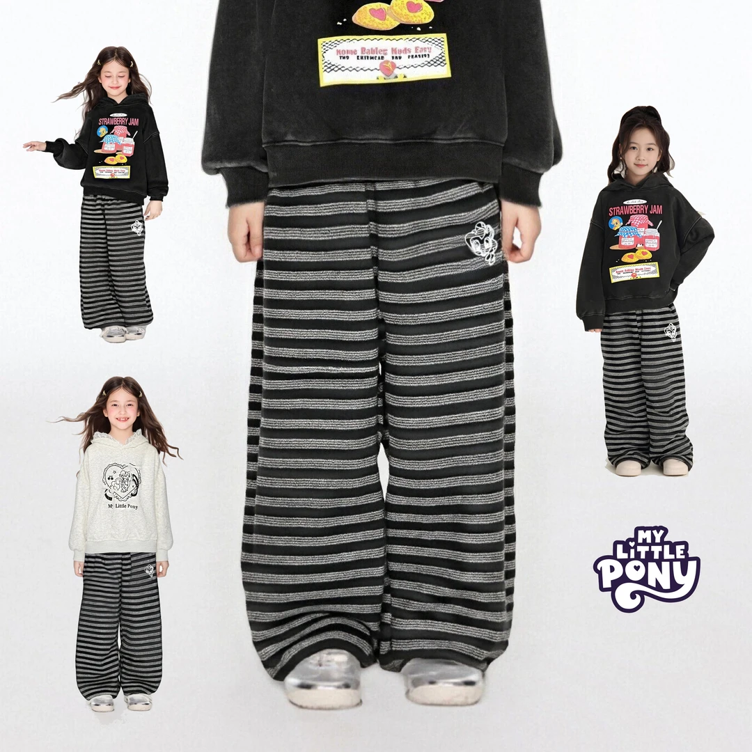 小马宝莉2025年秋冬女童加绒加厚卡通刺绣慵懒风直筒休闲裤