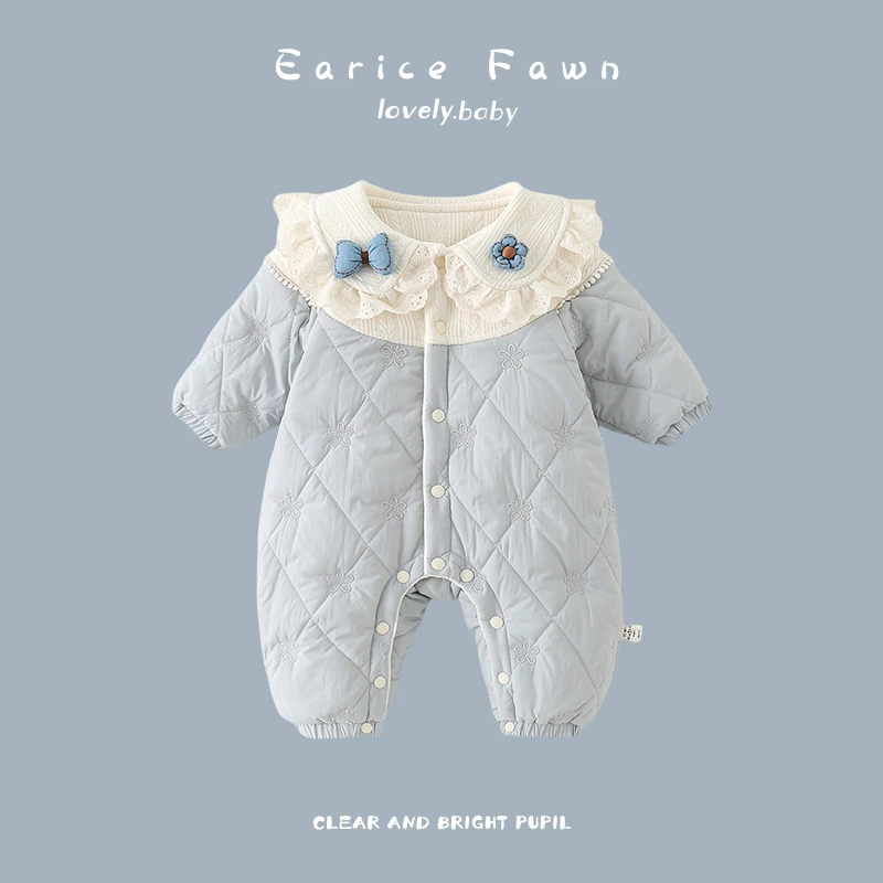 YM婴儿衣服夹棉宝宝超萌加绒哈衣加厚保暖棉服连体衣外出爬爬服冬