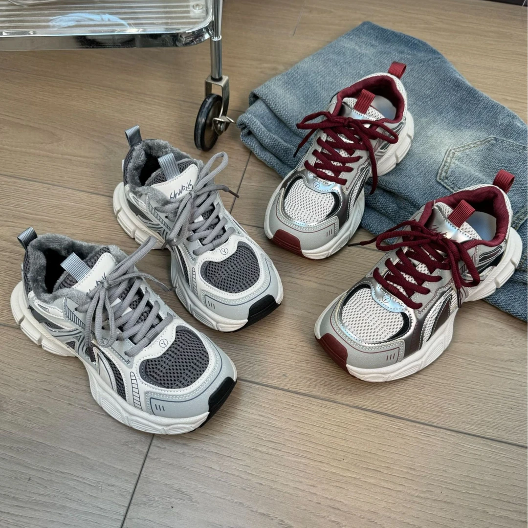 厚底灰色老爹鞋女2025秋冬新款轻便透气复古登山鞋超火休闲运动鞋