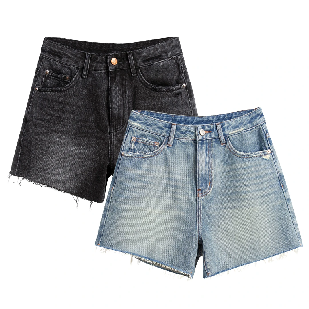 RAIN▪CUN夏日晚风丨复古蓝高腰显瘦休闲百搭时尚女士牛仔短裤107