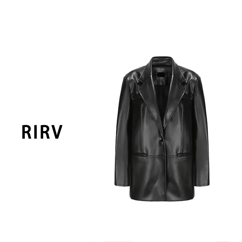 RIRV时髦-“是LULU"黑色pu外套