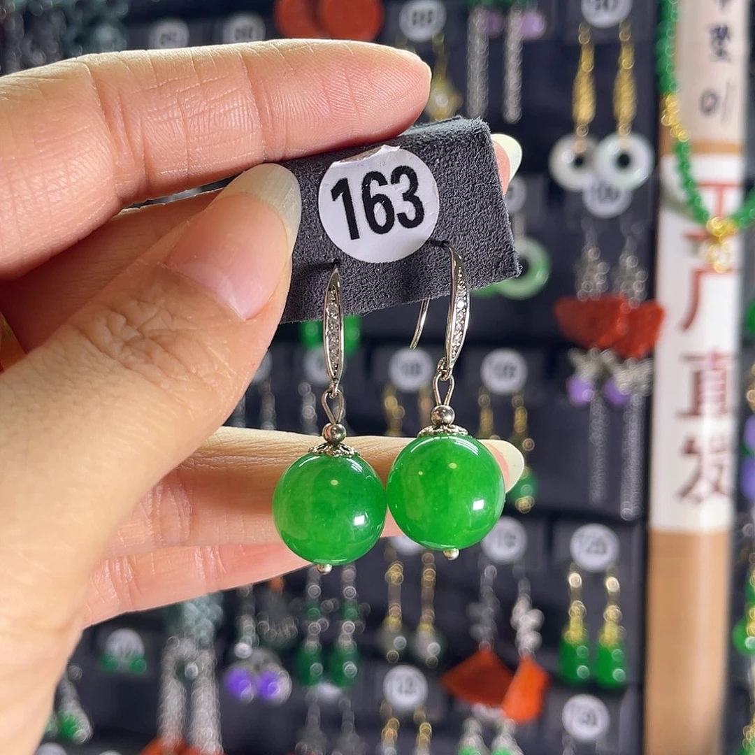 翡翠银S925镶嵌耳饰163