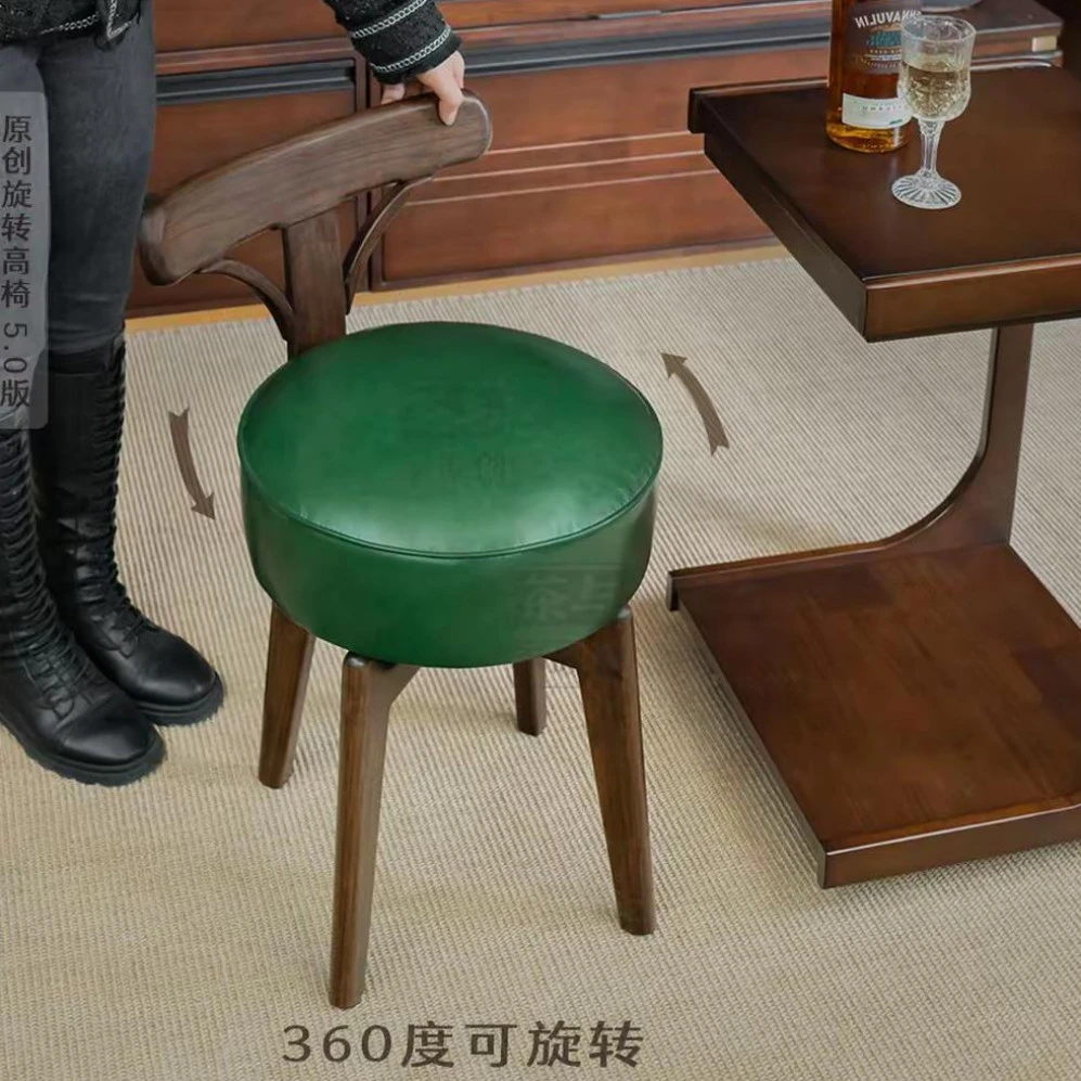 单人实木旋转沙发椅中古风休闲靠背凳子客厅家用阳台梳妆餐桌圆椅