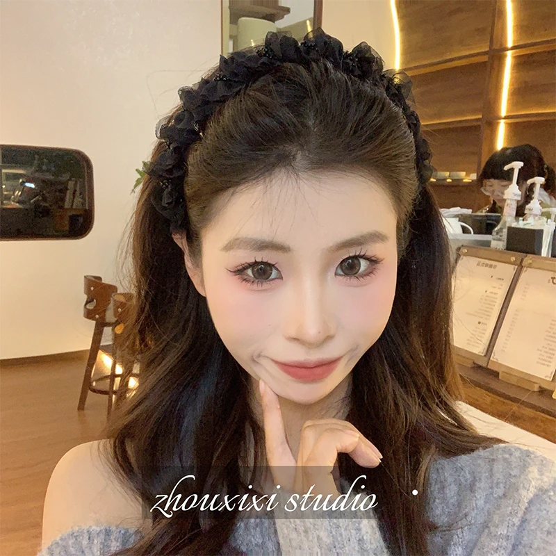 珠珠蕾丝绕线发箍女带齿防滑压发发卡外出头箍头饰洗脸佩戴女款