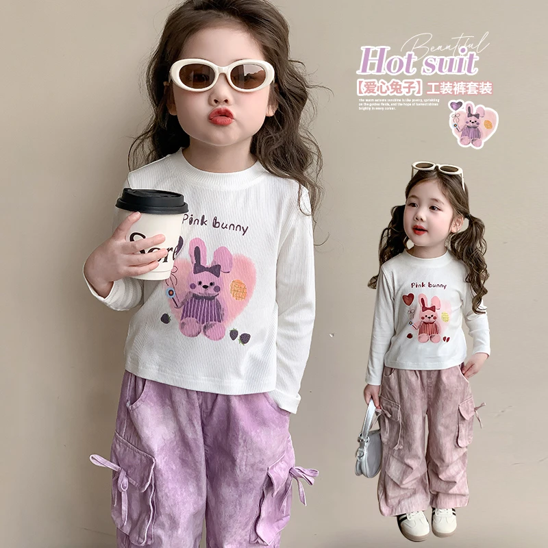 女童工装裤套装洋气儿童春秋季2025新款女宝宝休闲两件套女孩时髦