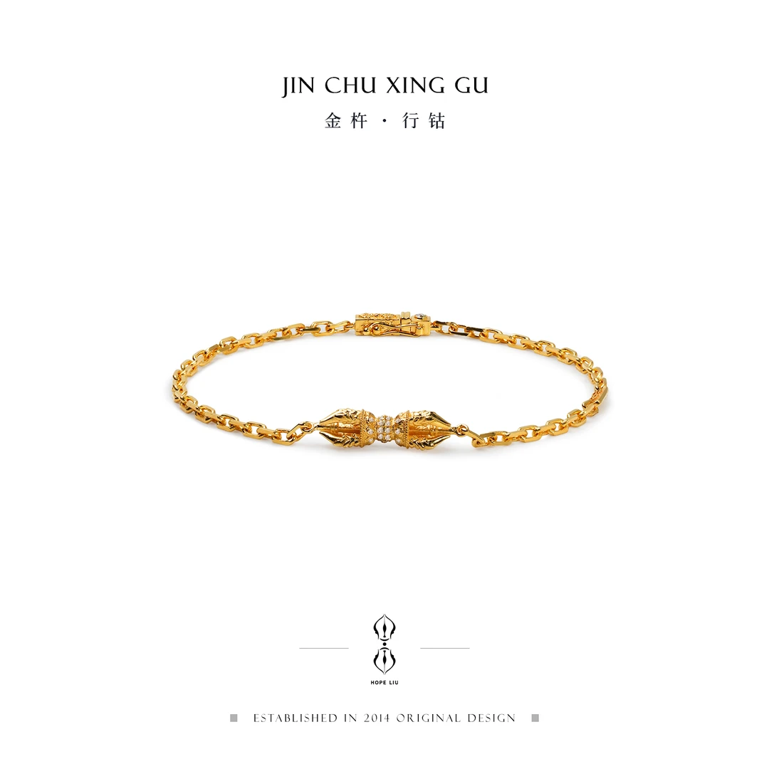 【金杵·行钴】18K手工金开叉金杵南非钻手链-H26