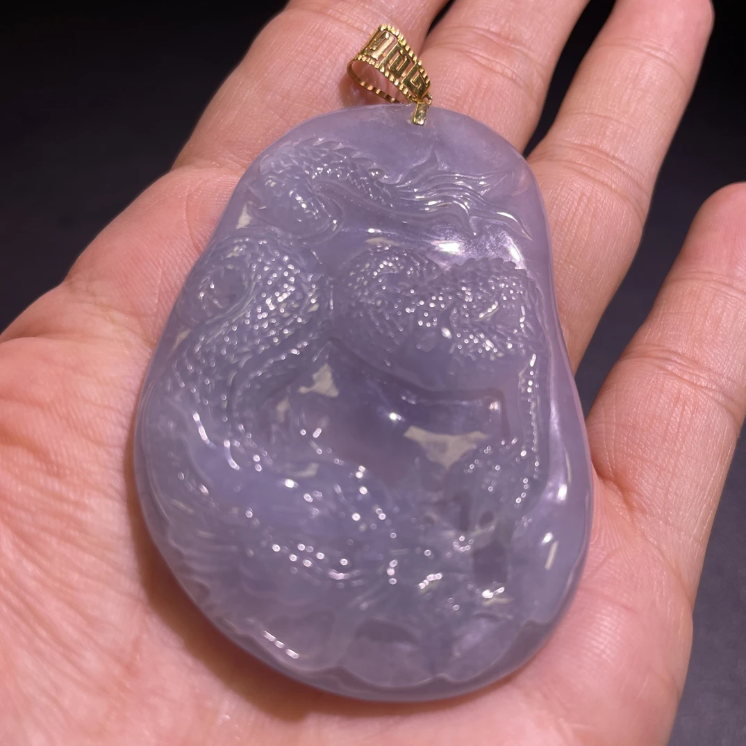 天然缅甸翡翠A货冰紫龙牌挂件