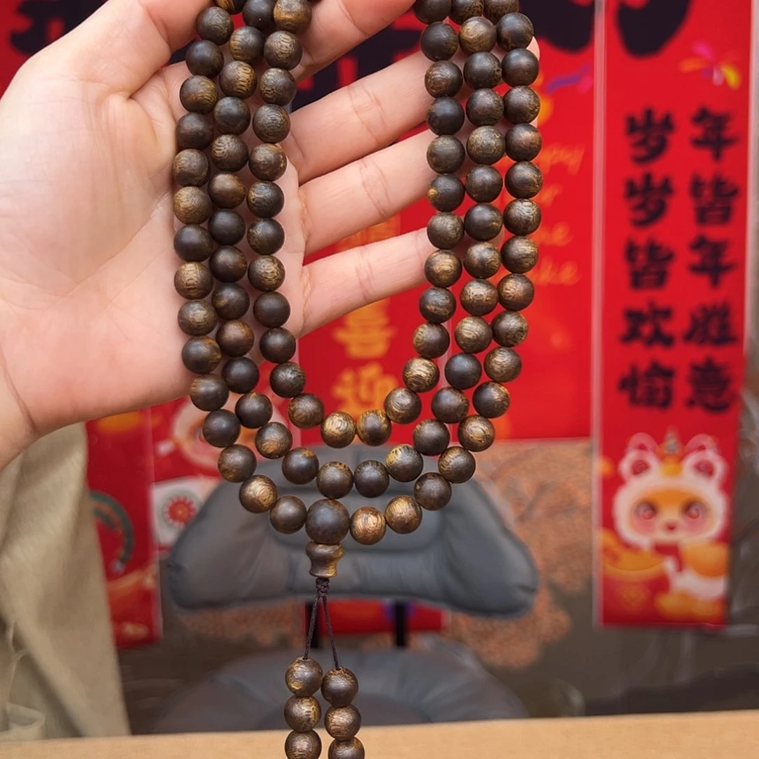 沉香手串海南高山老料莺歌绿奇楠流油忙圆珠多圈一条0.9-