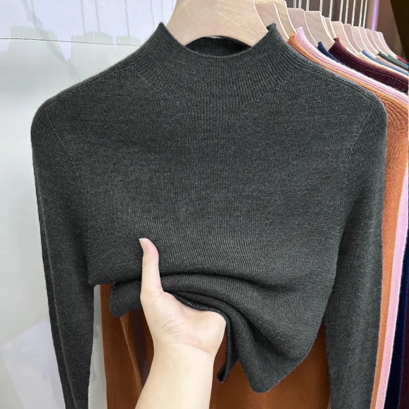 精纺美丽诺羊毛2025新款长袖无缝一体成衣时尚半高领针织衫打底衫