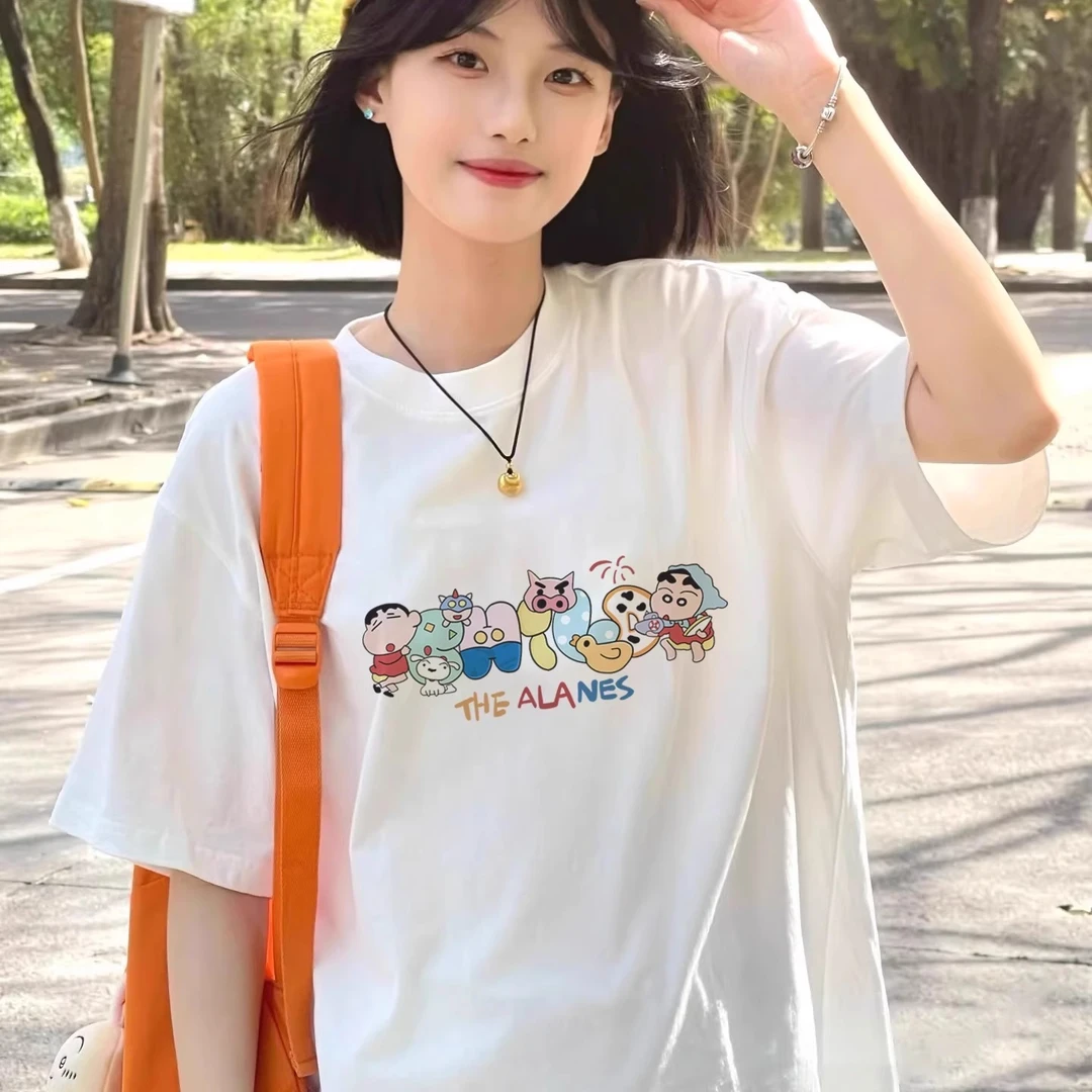 大码300斤小新可爱中性百搭短袖T恤女生宽松圆领夏天2025新款上衣