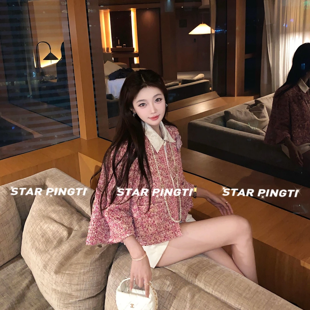 小香风外套女秋款轻奢高级感名媛千金气质重工珠片粗花呢斗篷上衣