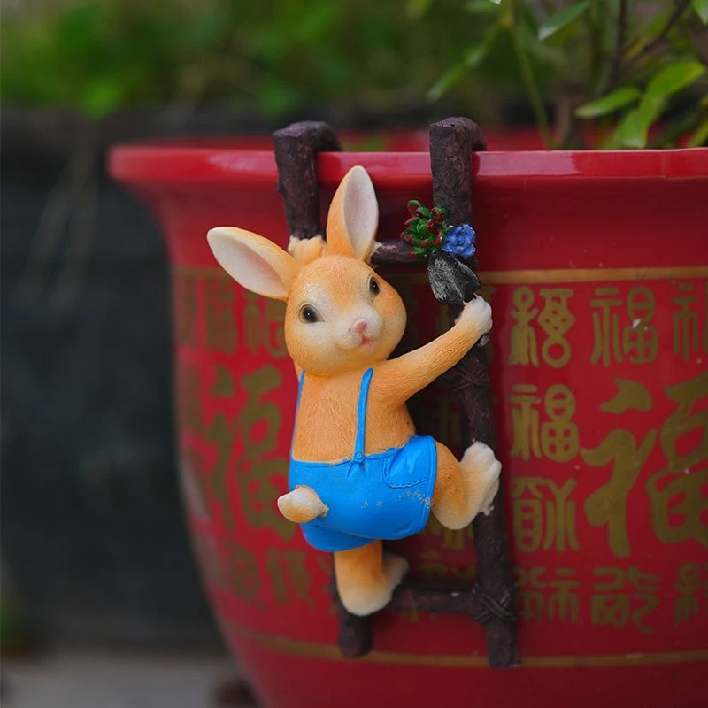 爬梯兔子吊挂件户外庭院阳台花盆造景书房桌面解压装饰品动物摆件