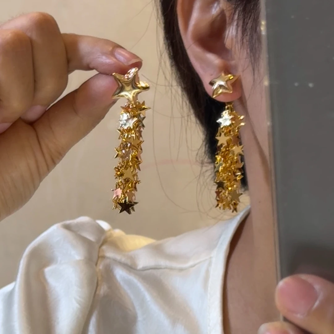 铜合金耳饰 高级感金色少女风女耳钉气质古风耳饰欧若精灵风晕染