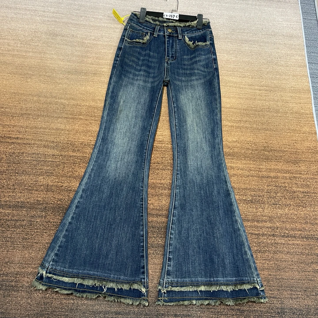 C3-7695 新款 蓝色小众毛边设计辣妹超酷女神裤 高弹（不换退）
