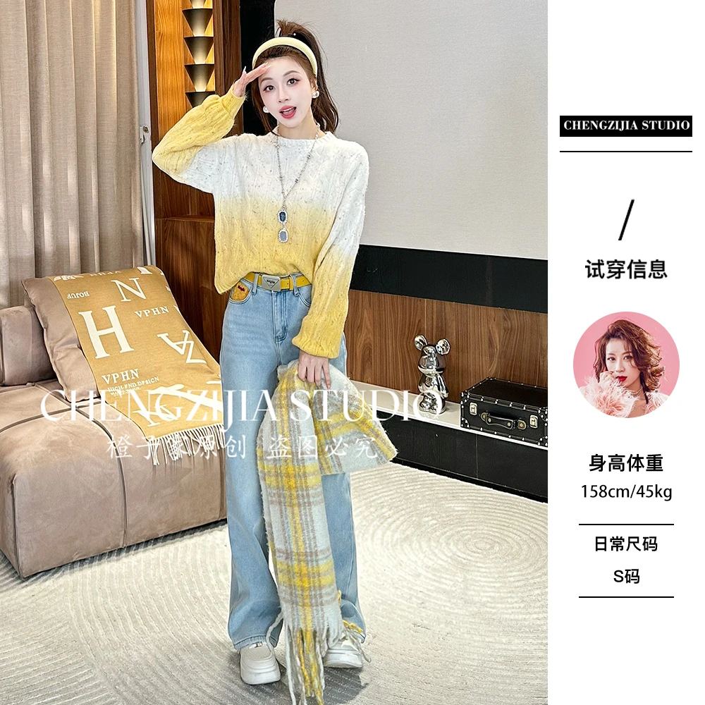 【裴诗婷 】橙子·studio 【黄油曲奇】MY0724点点渐变圆领套头毛衣