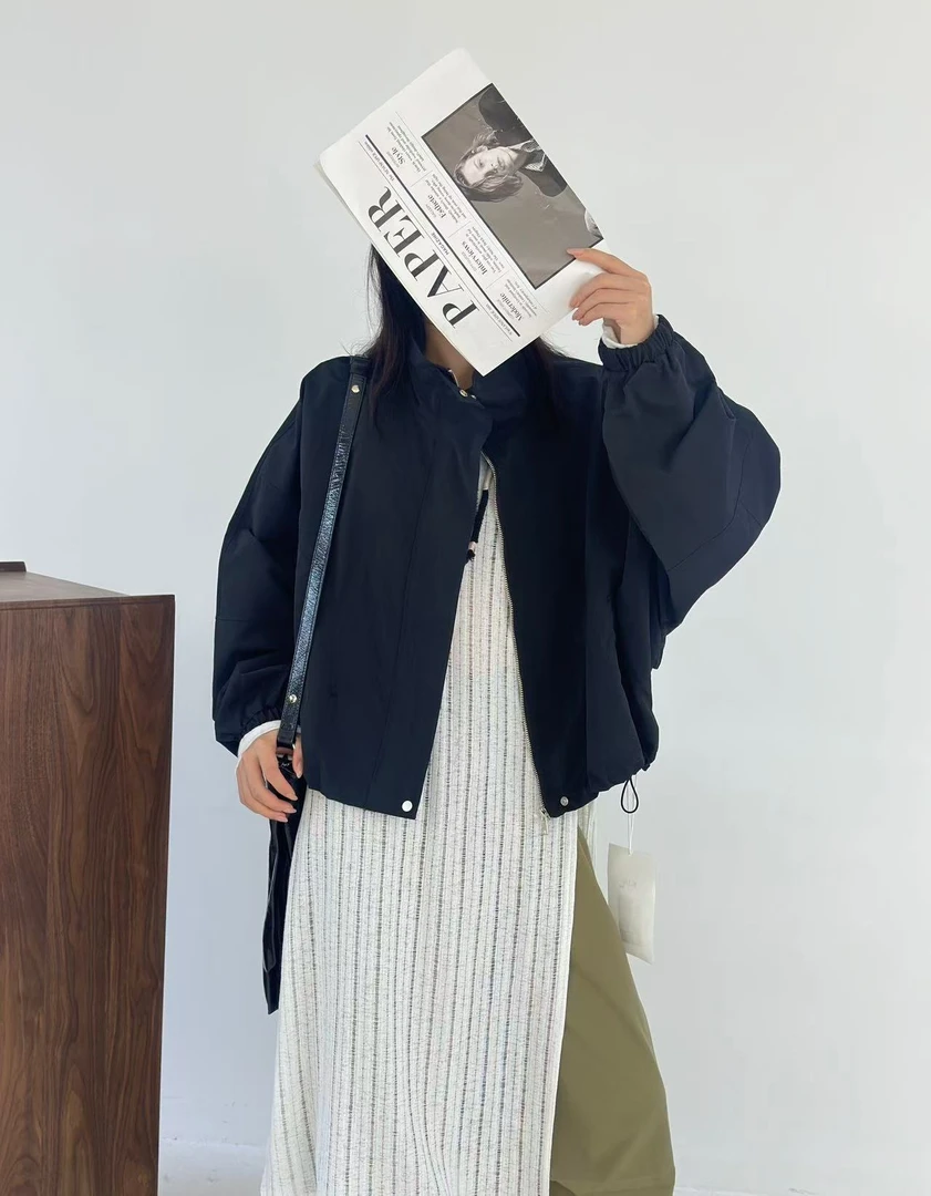 3647号35352#春新款立领双口袋下摆抽绳拉链休闲外套G2-61