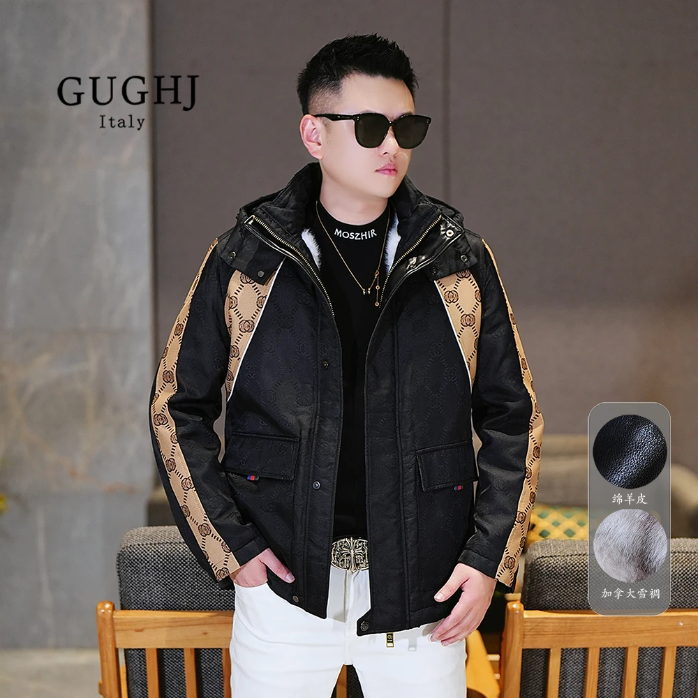 男士冬季新款轻奢加厚保暖连帽夹克时尚潮流百搭高品质中长款外套