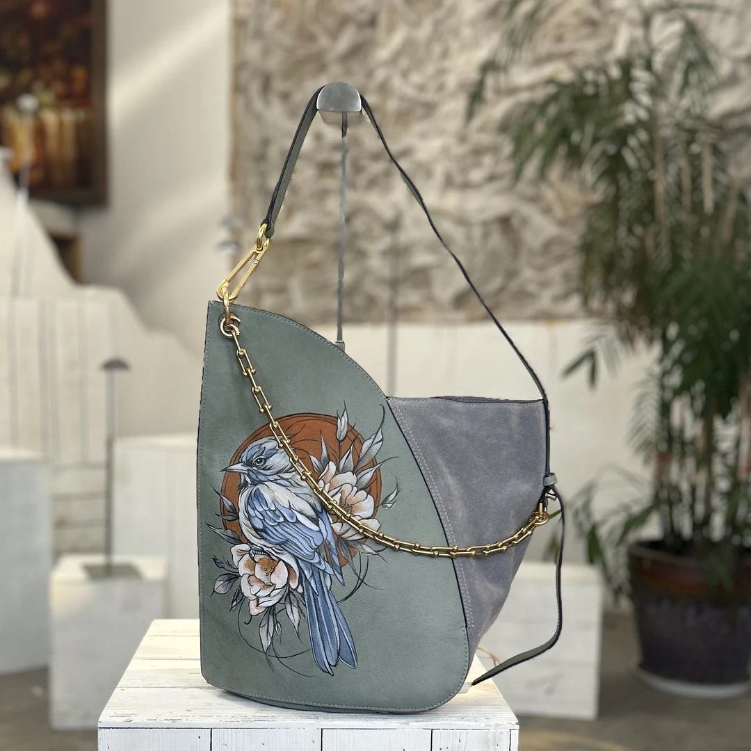 原创设计纯手工彩绘女包单肩时尚斜跨真皮包女士托特托特包手绘包