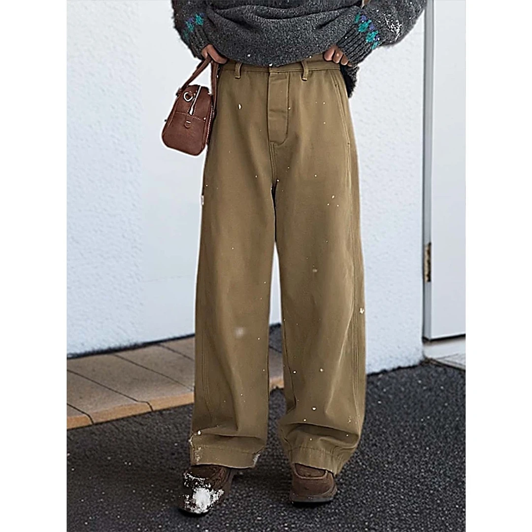 张桶桶QC【纽约旧刊】卡其色加绒宽松牛仔裤慵懒百搭ZXA01736