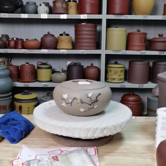洋***L紫砂茶叶罐一斤装牛鼻盖清灰段泥花鸟款9782