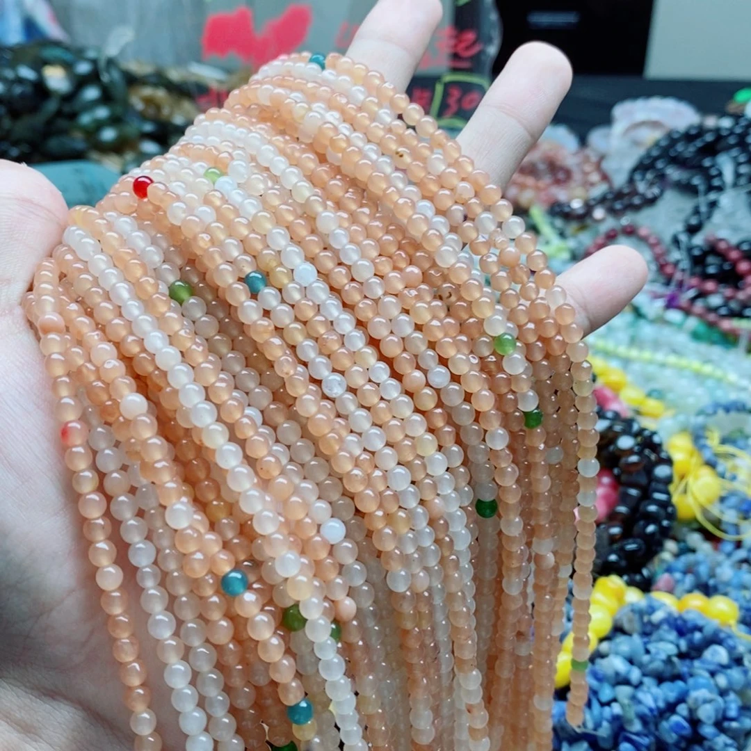 玛瑙/玉髓未镶嵌珠宝半成品一条天然4mm橘玉髓圆珠
