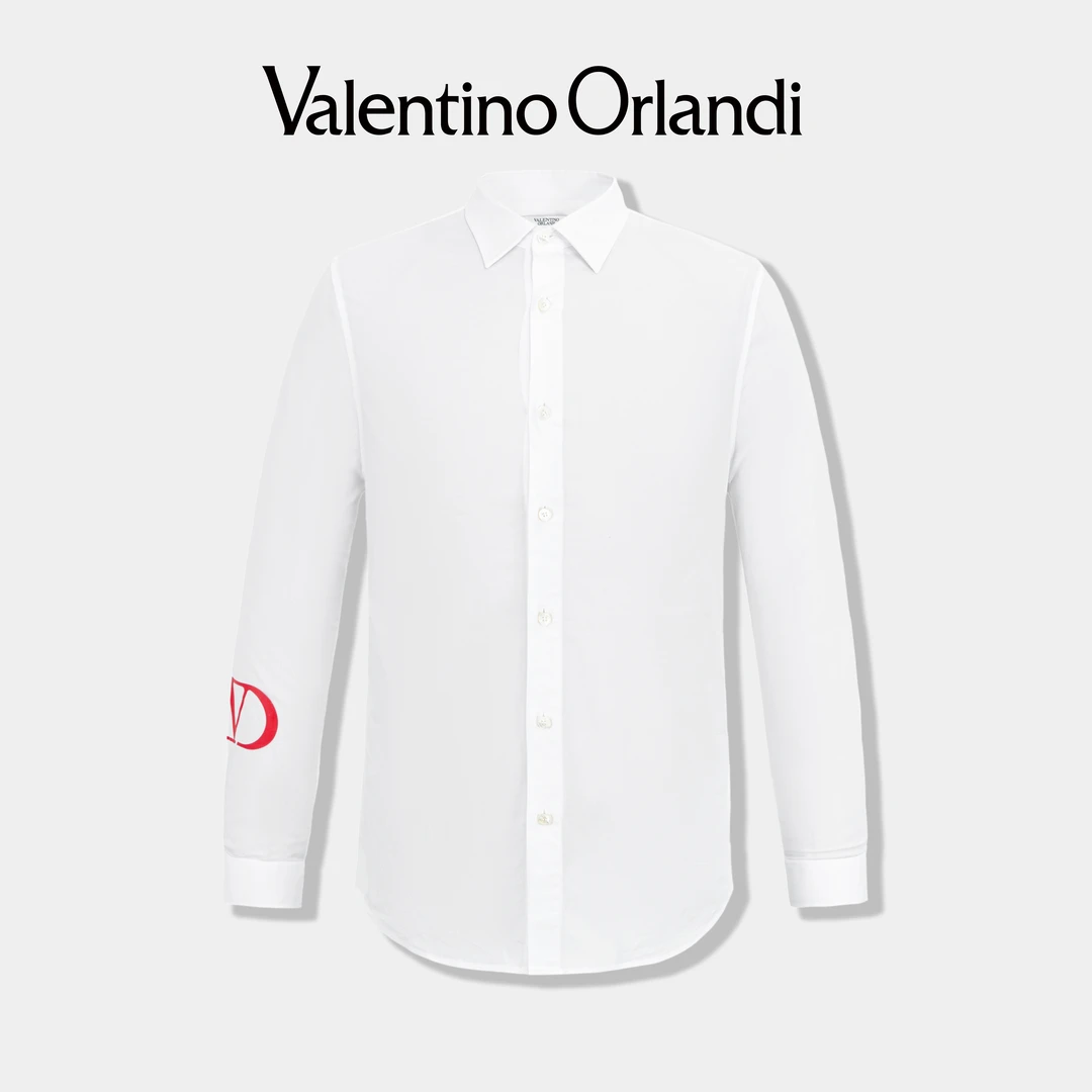 Valentino orlandi男士秋冬A版时尚简约休闲撞色logo印花长袖衬衫