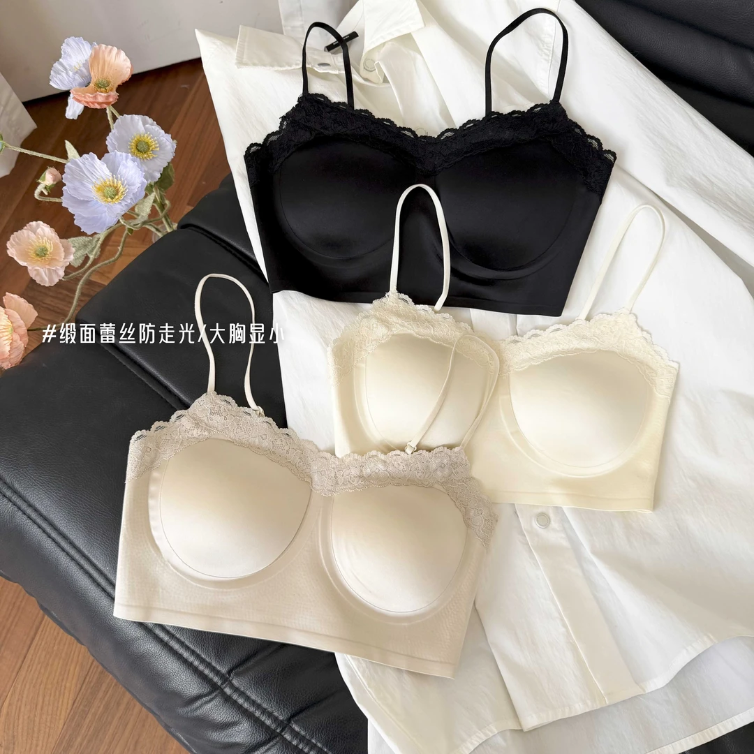 MANNIY/新款无痕缎面蕾丝美背防走光薄款大胸小胸舒适内搭9508