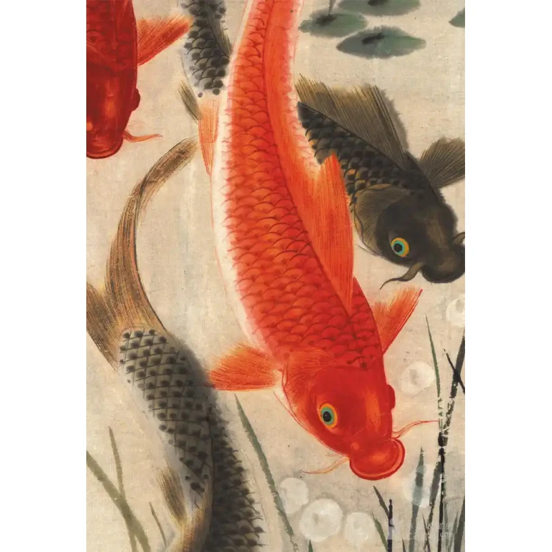 [高清复刻]吴青霞《九鱼图》竖轴，馆藏级艺术微喷工艺装饰画