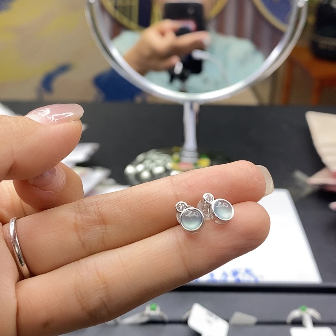 L***n翡翠银S925镶嵌手镯翡翠耳钉