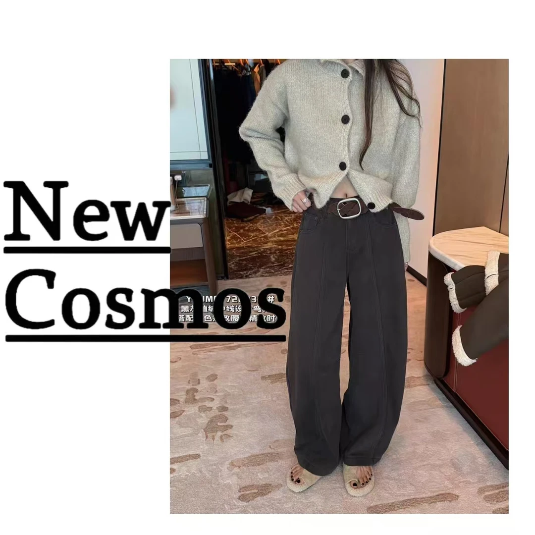 【NEW COSMOS】加绒加厚宽松牛仔裤弯刀裤女D10