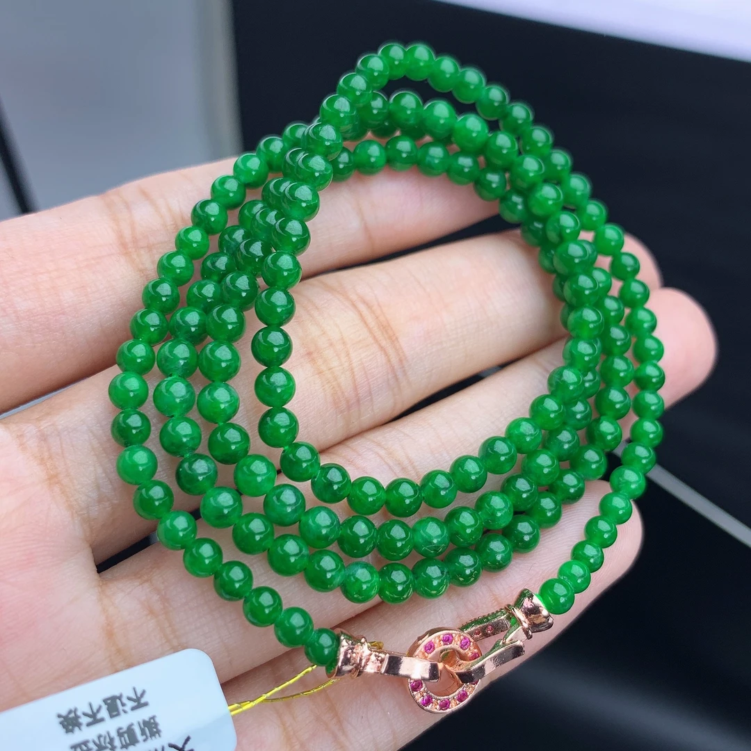 缅甸A货翡翠辣阳绿色5FJ3T3卡3.2-3.8mm580mm