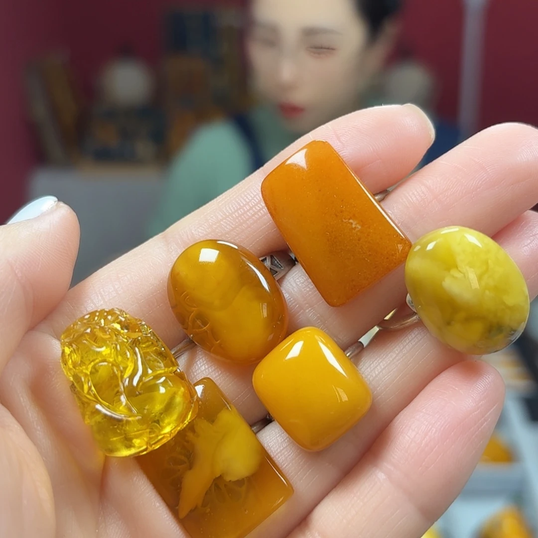 约***盒蜜蜡银S925镶嵌手链戒指多样发一