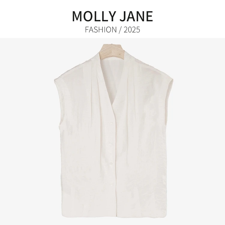木槿芸【苎麻无袖薄衬衫】2025夏新款女短款轻奢设计宽松衬衣MJ-128