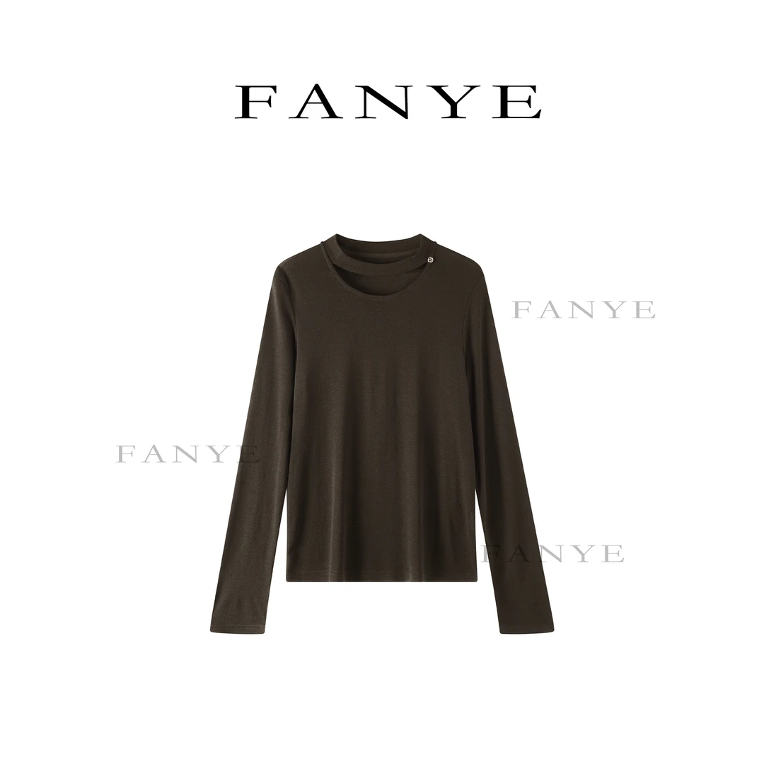 FANYE 2025冬季新款设计感镂空领口多色针织打底衫6251