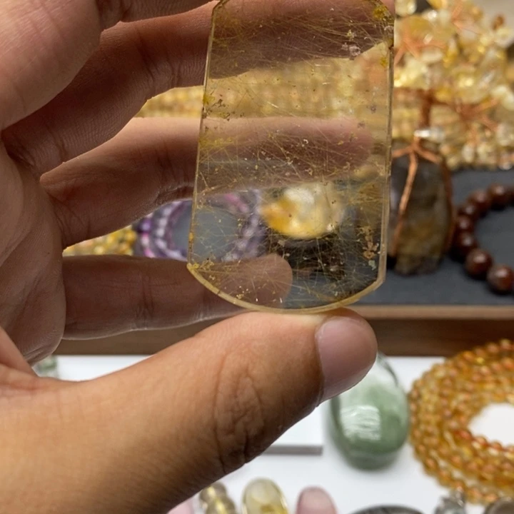 未镶嵌颈饰水晶全净体金发晶无事牌