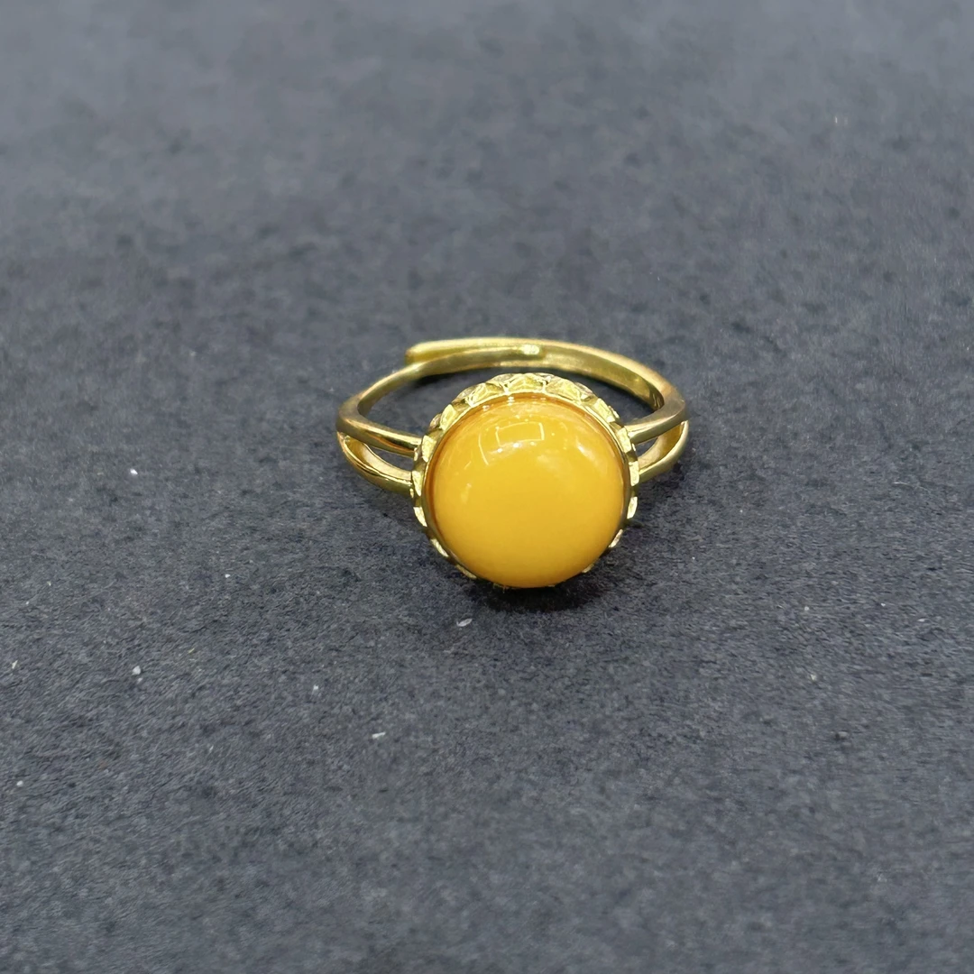 大蛋面蜜蜡S925银戒指0045