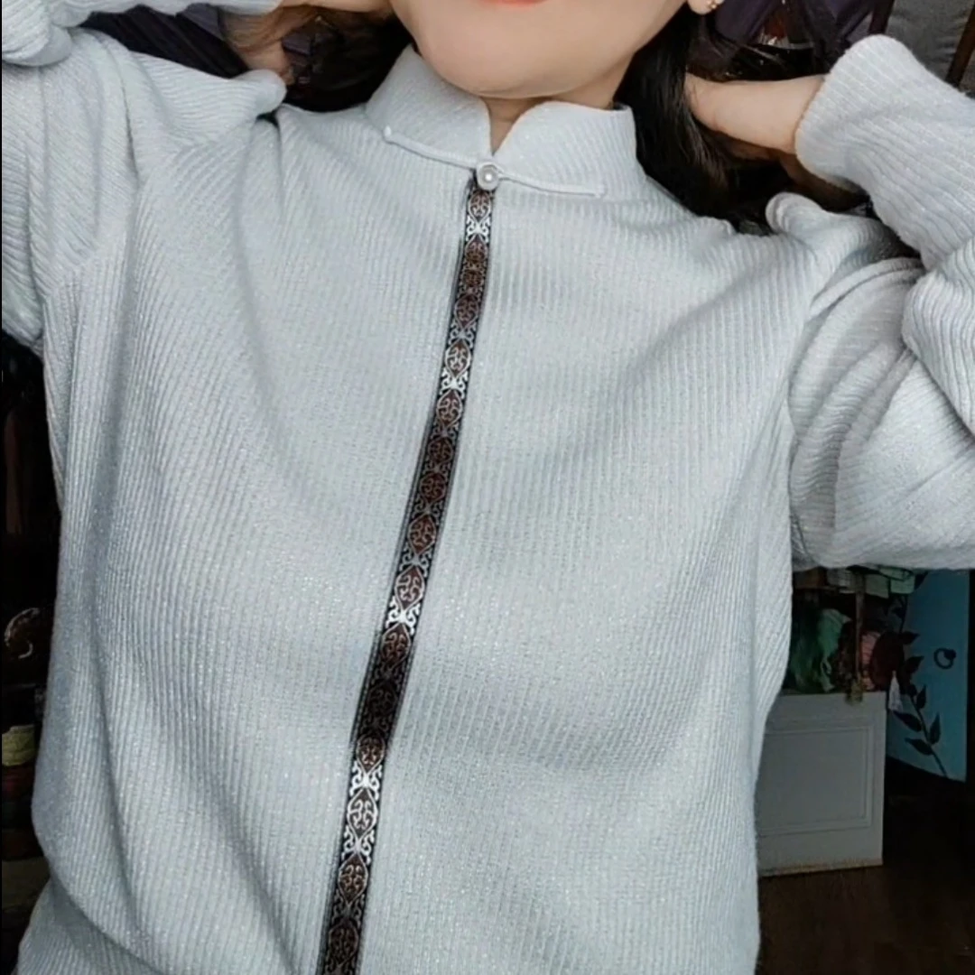 蒙古元素小立领针织衫