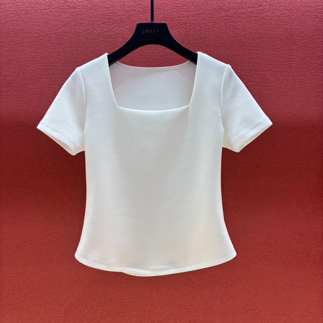 【小方领】25年小众小方领收腰时尚气质百搭女士显瘦短袖T恤