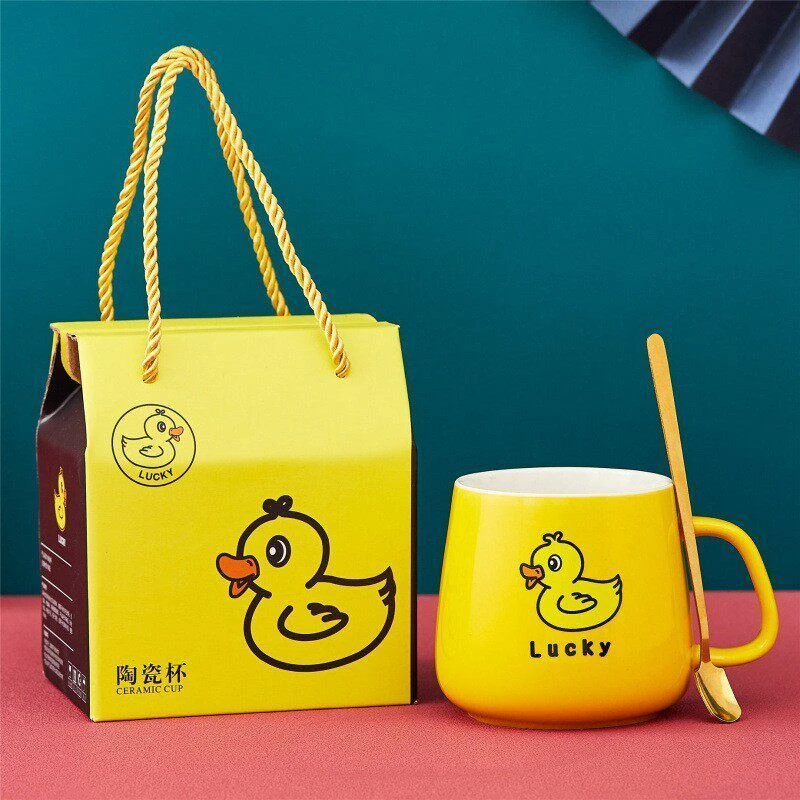 可爱小鸭子水杯套装小礼品马克杯陶瓷杯子伴手礼