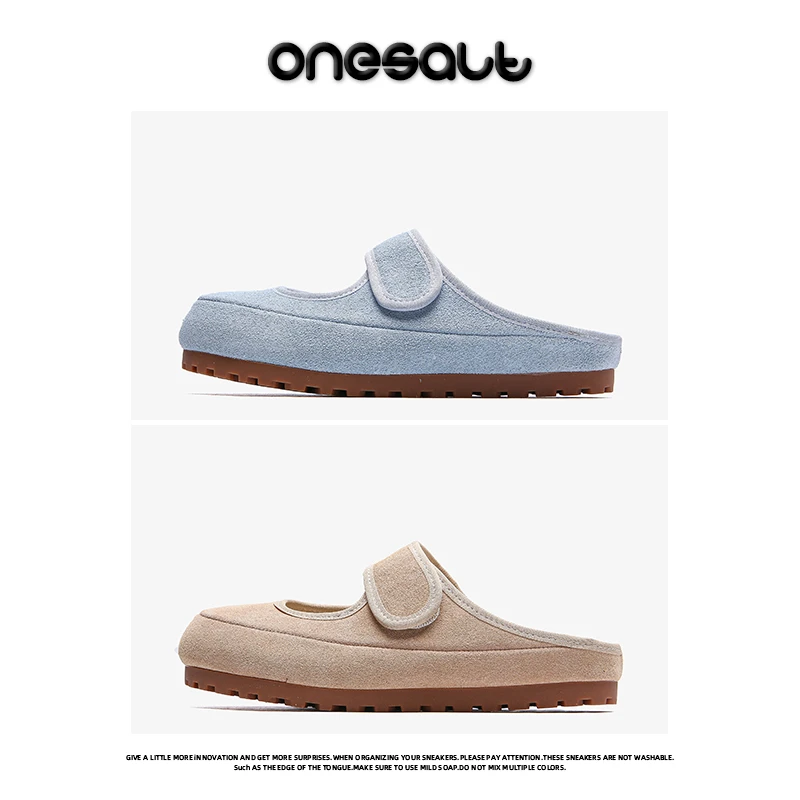 Onesalt夏季魔术贴半拖鞋女平底外穿小众百搭运动休闲包头拖