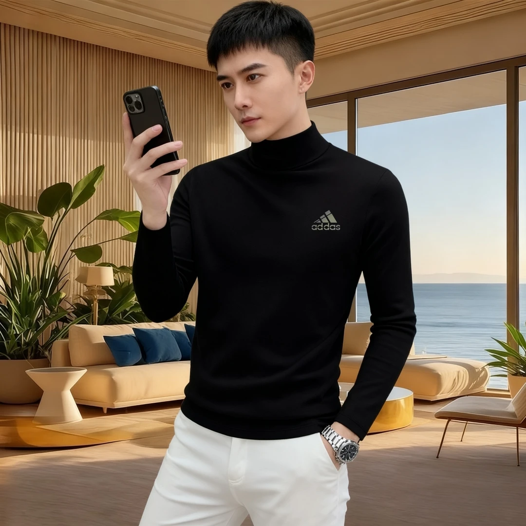 双面德绒打底衫男半高领韩版修身秋冬季时尚百搭内搭保暖长袖上衣