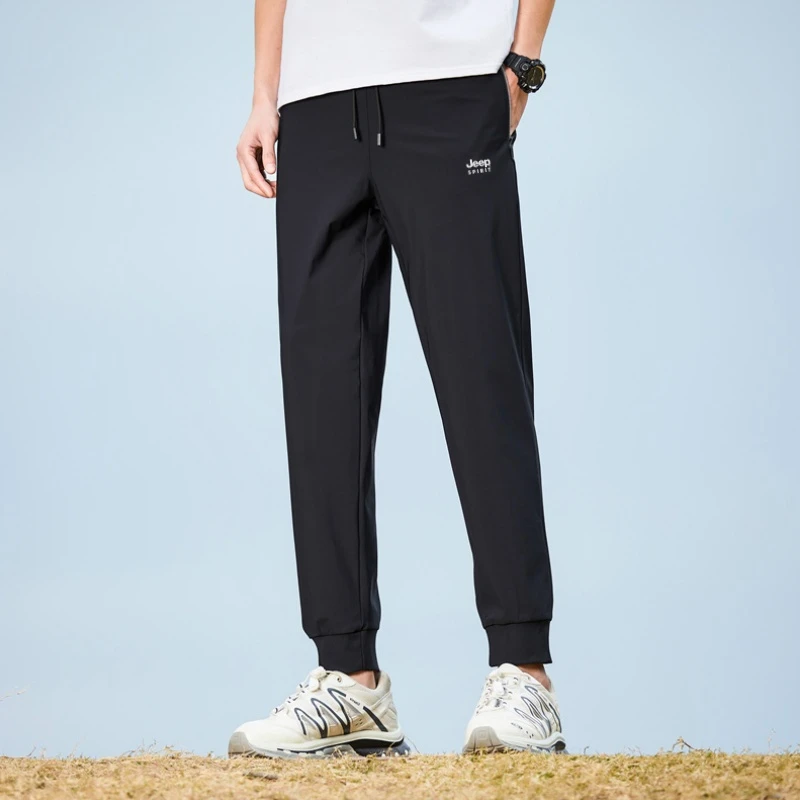 JEEPSPIRIT夏季速干休闲裤宽松束脚直筒裤弹力长裤速干裤运动透气