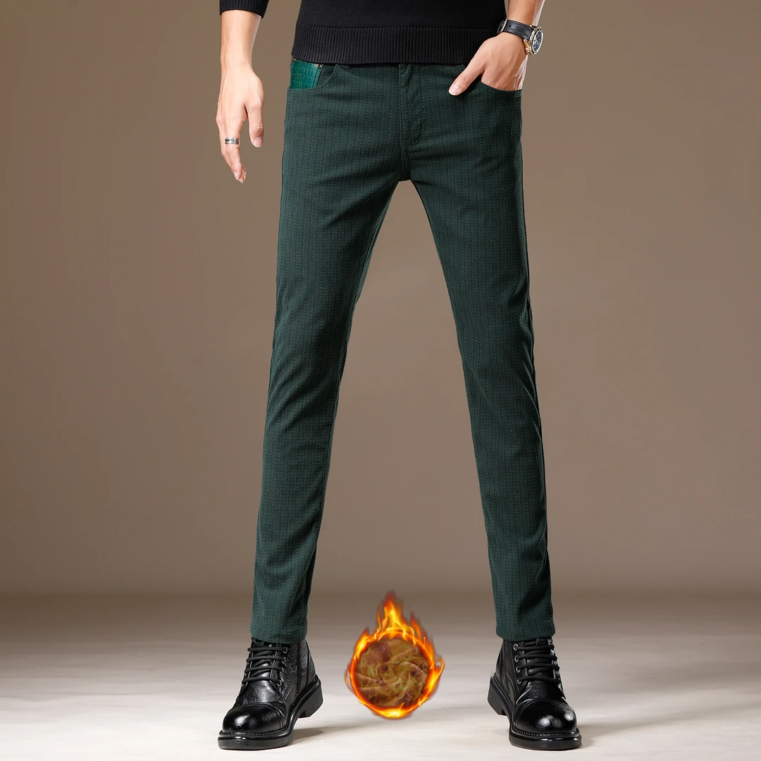 高端品牌男士牛仔裤时尚百搭潮牌潮流百搭休闲秋冬加绒厚款长裤男