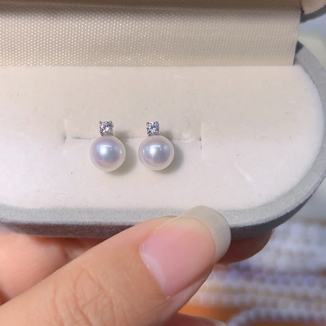 珠宝级别6到7MM正圆炫彩天然珍珠银S925镶嵌淡水珍珠