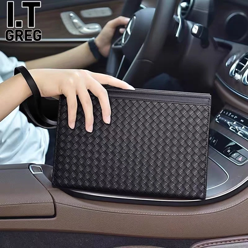 头层牛皮 手工编织男人经典时尚信封包手抓包手包