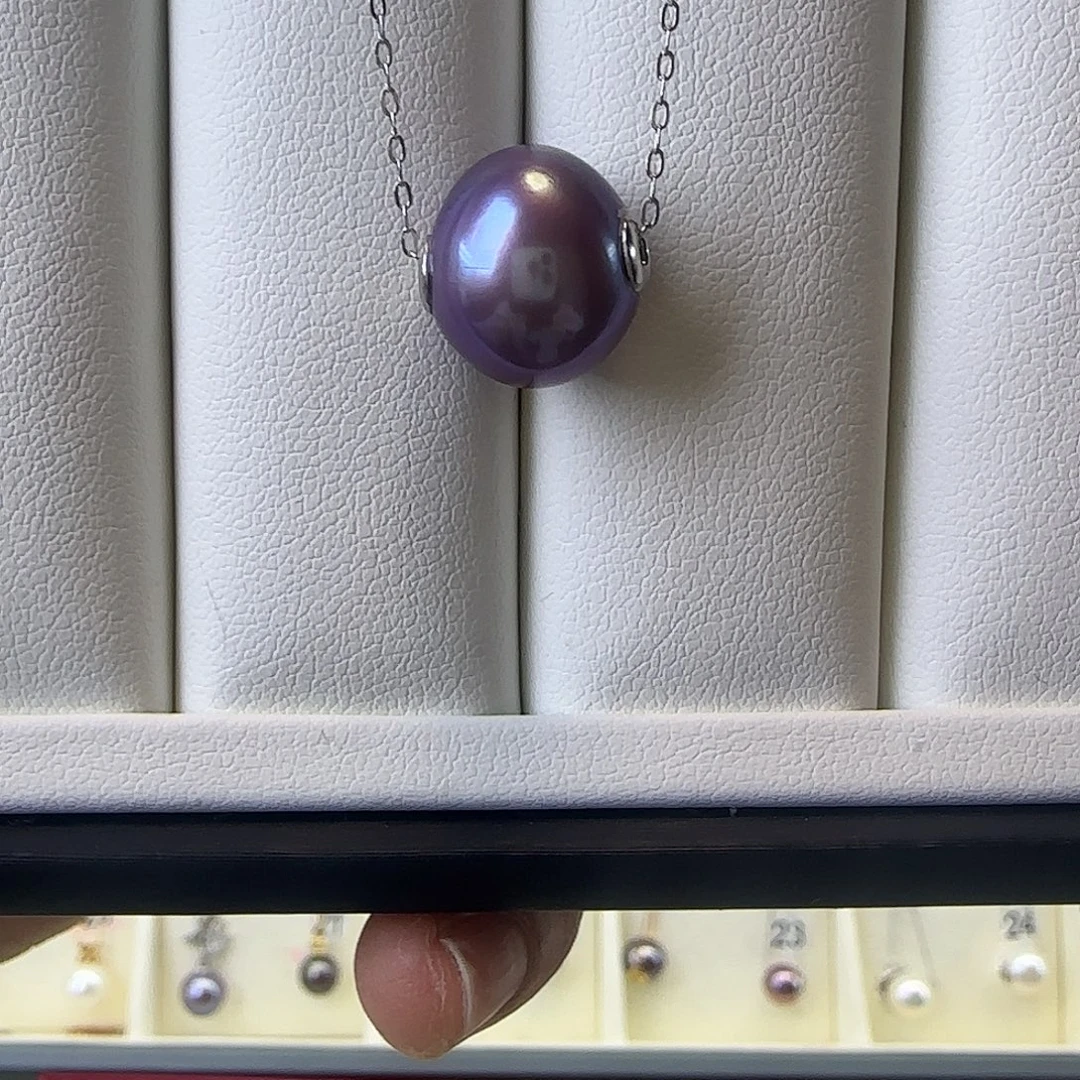 淡水珍珠银S925镶嵌颈饰13～14吊坠