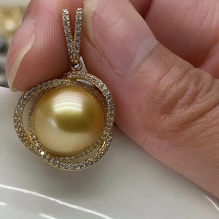 银S925镶嵌海水珍珠吊坠(不含链)